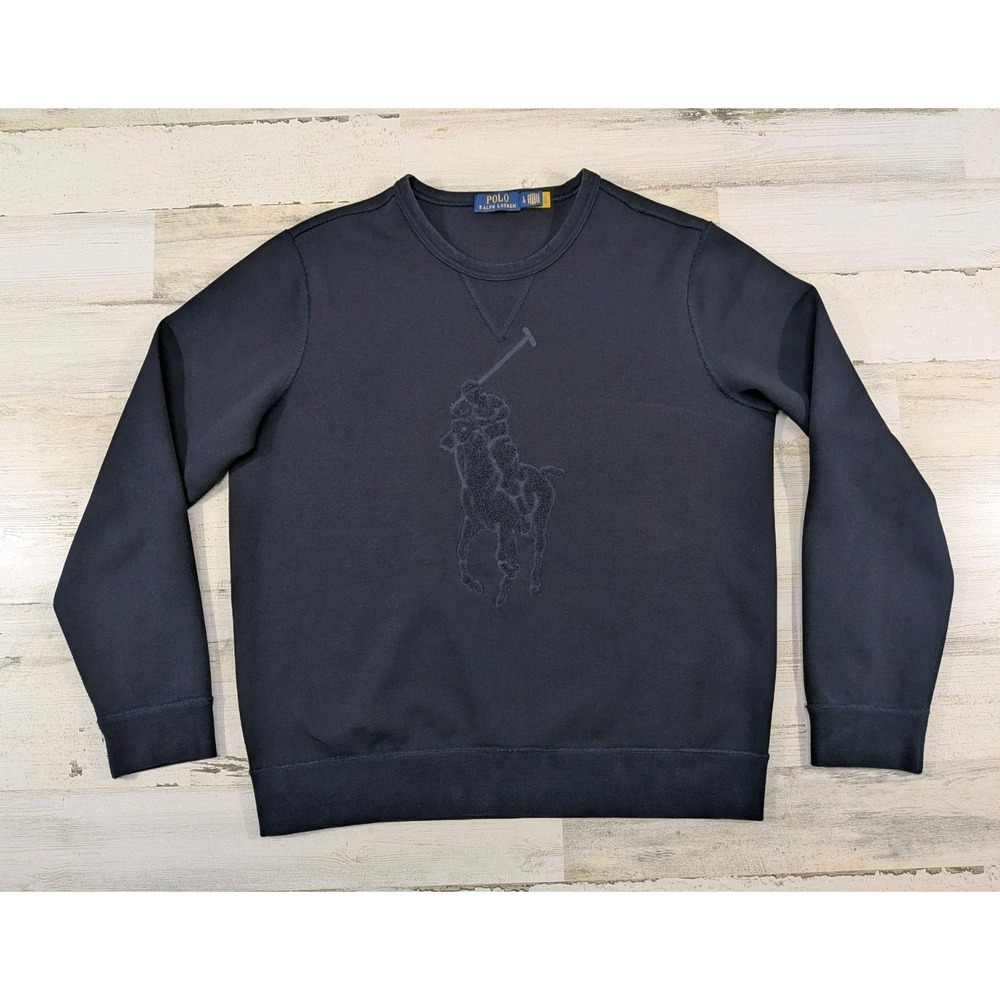 Polo Ralph Lauren Sweatshirt Mens Large Navy Big Pony Double Knit Pullover